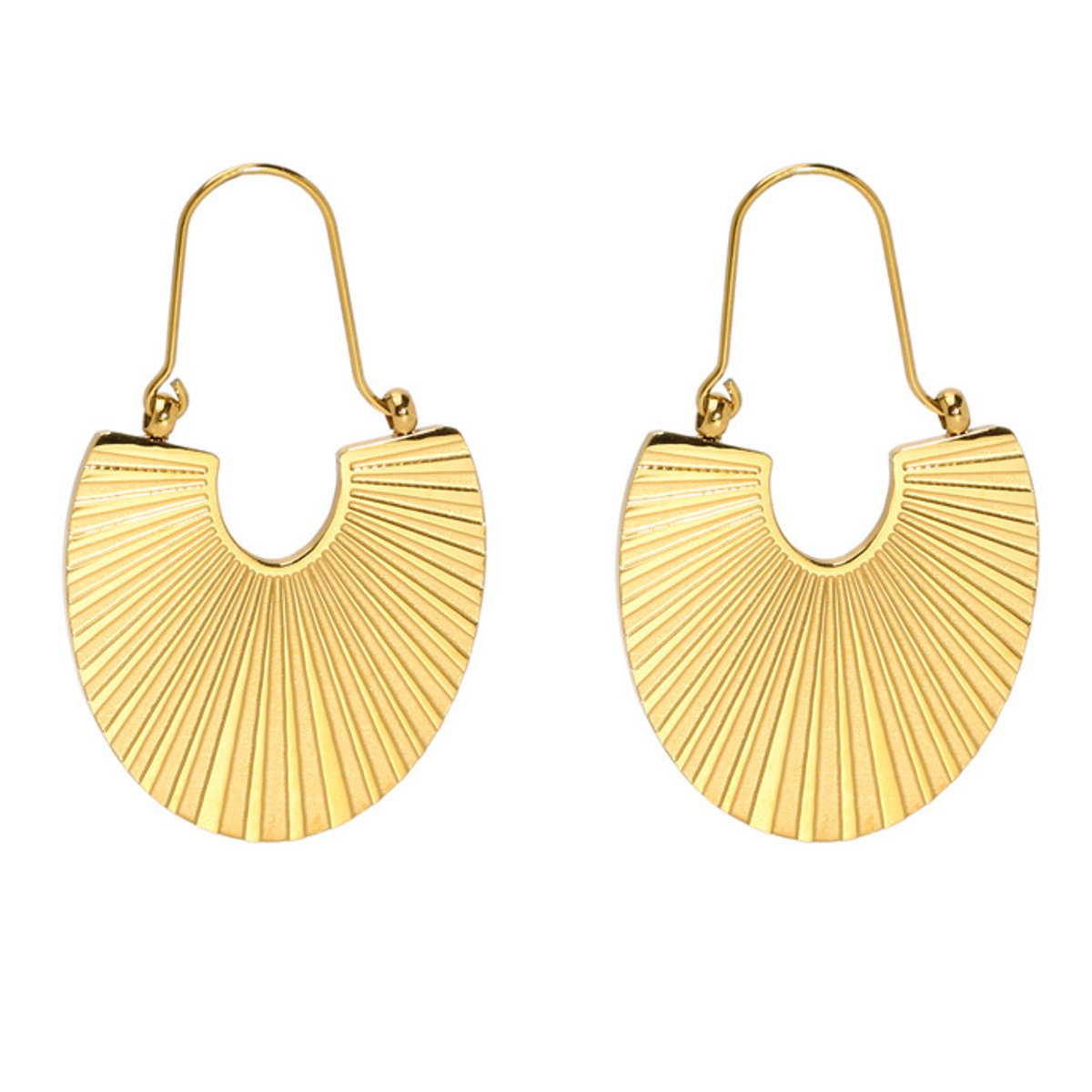 Marama - Oorbellen Aniya Goud - halfronde vorm met streep reliëf - 18k goud - stainless steel - geschenk - nikkelvrij - luxe uitstraling