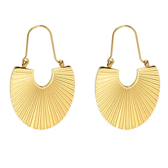 Marama - Oorbellen Aniya Goud - halfronde vorm met streep reliëf - 18k goud - stainless steel - geschenk - nikkelvrij - luxe uitstraling