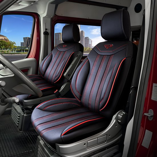 Montageset Inbegrepen Autostoelhoezen Universeel Voor Custom (2016-2023) - 2 1 Set Premium Piqué Stof - Zwart - Met Montageset Ford Transit
