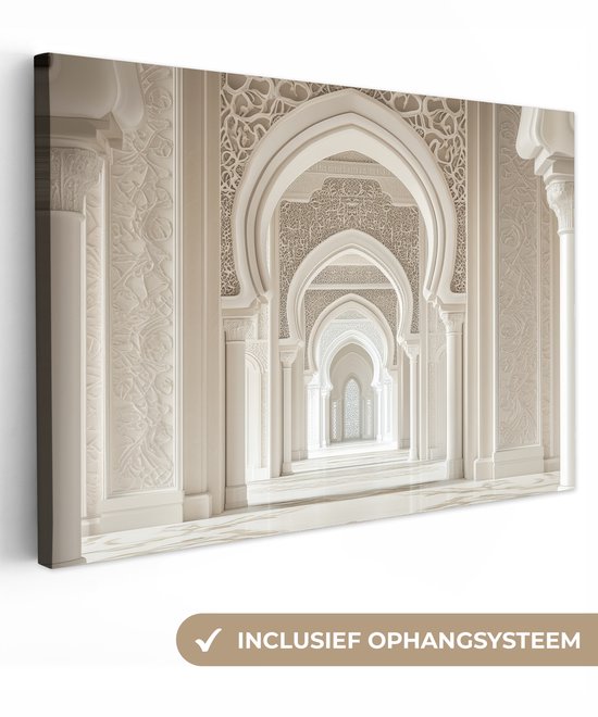 Canvas schilderij 140x90 cm - Exclusieve wanddecoratie Moskee - Architectuur - Ramadan - Islamitische - Muurdecoratie woonkamer - Slaapkamer decoratie - Kamer accessoires - Schilderijen op canvas