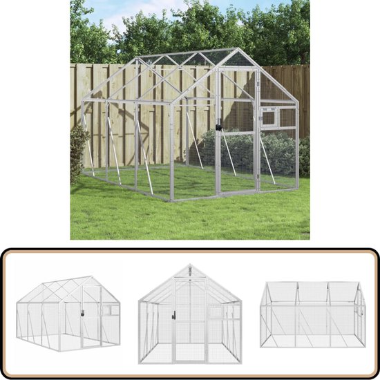 vidaXL Volière 1,79x3x1,85 m Aluminium Zilver Vogel Kooi - Aluminium Voliere - Groot Vogelhuisje - Vogelverblijf - Gevogelte Hok