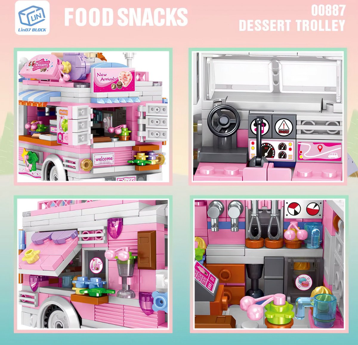 Zhe Gao Dessert trolley | City & Friends Adventure | Retro donut truck | Classic Creator STEM speelgoed bouwpakket | niet compatibel met lego mega bloks | Kermis & Pretpark Auto Foodtruck modelbouw voor kinderen & volwassenen | 593 bouwstenen — afbeelding 3