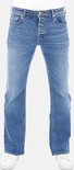 Blauwe denim jeans voor heren met knoopsluiting en opgestikte achterzakken.