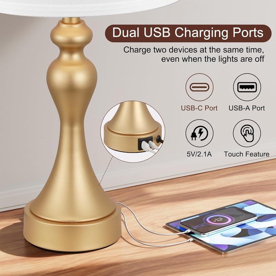 PreeOtti Tafellamp, draadloos, klein, touch-led-bedlampje met batterij, traploos dimbaar, witte linnen kap, oplaadbare lamp met USB-C-aansluiting voor nachtkastje, eetkamer, woonkamer, decoratie