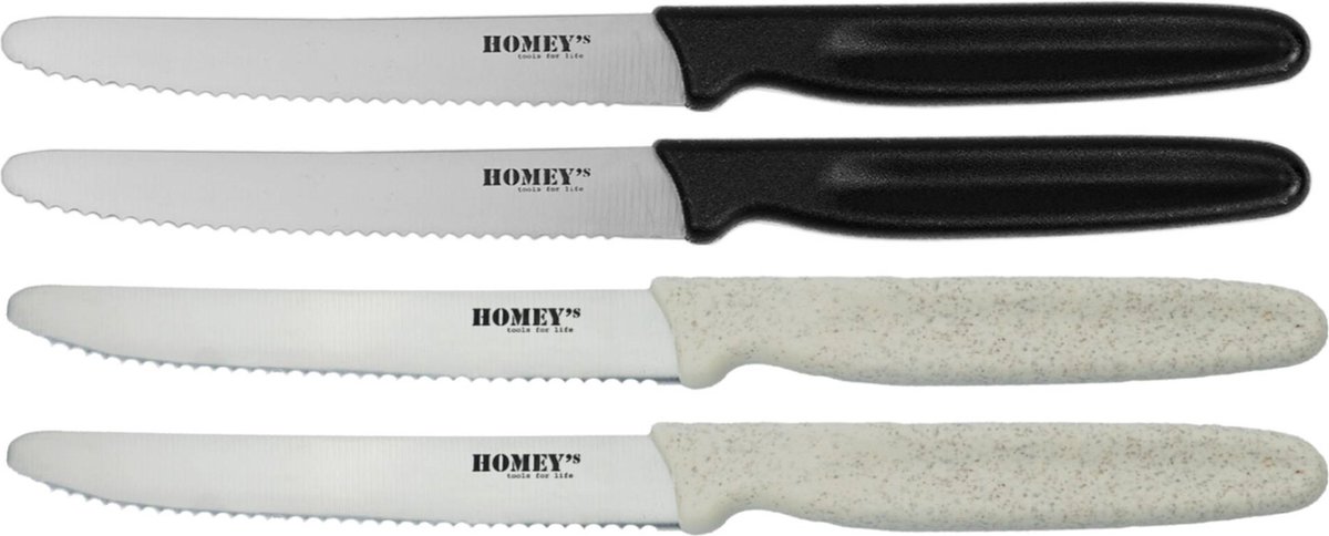 Homey's Tomaten/Tafelmessen Gekarteld 4-delig - Wit & Zwart