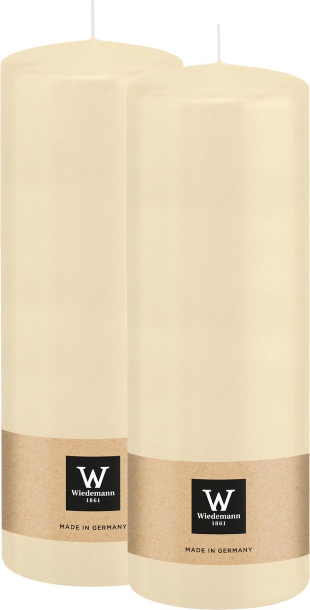 Wiedemann Cilinderkaars/stompkaars - 2x - creme wit - 20 x 7 cm - 103 branduren - zuilkaarsen