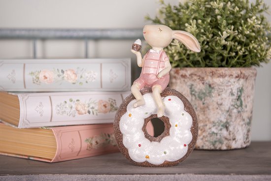 Clayre & Eef Image de décoration Lapin 17 cm Beige Rose Plastique