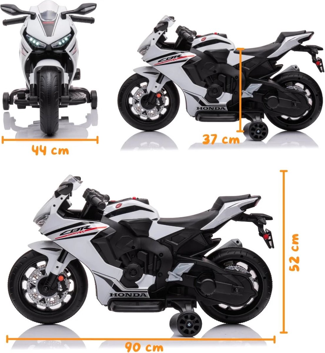 Honda CBR 1000RR Full Option Elektrische Kindermotor 2 tot 5 jaar – Officieel Gelicentieerde Motor met LED-Koplamp & Claxon – Li-ion Kindermotor met Verwijderbare Zijwieltjes & Realistische Geluiden – Wit — afbeelding 9