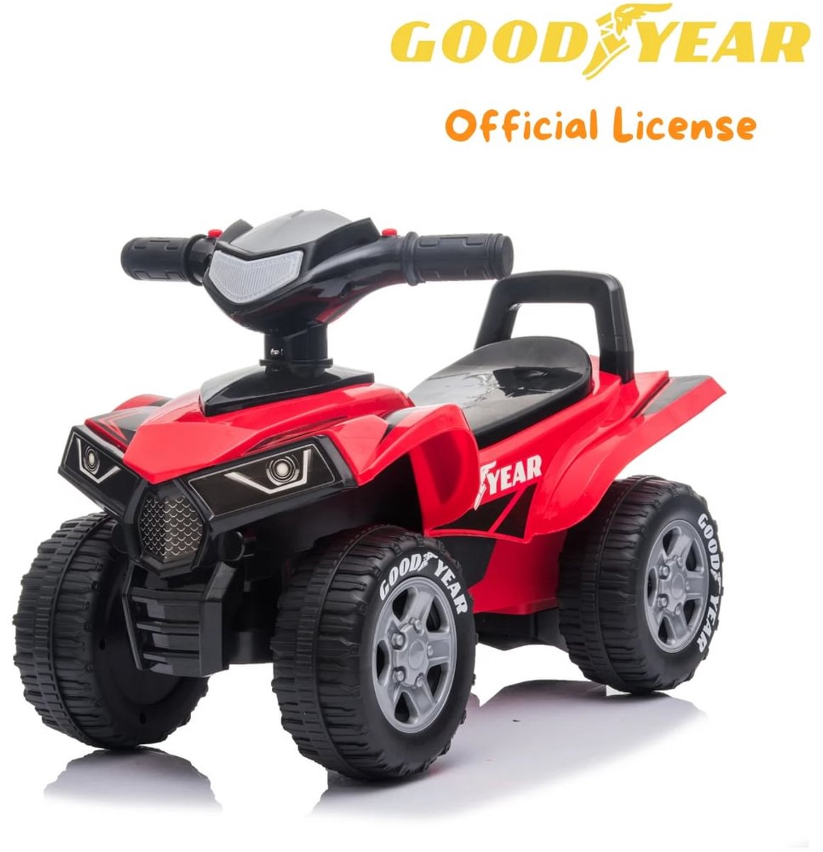 Goodyear Loopauto 1 tot 3 jaar – Officieel Gelicentieerde Quad Loopauto met Verlichting, Toeter & Opbergvak – Buitenspeelgoed Peuter met Blokstandaard & Cadeaubox – Rood – foto 8