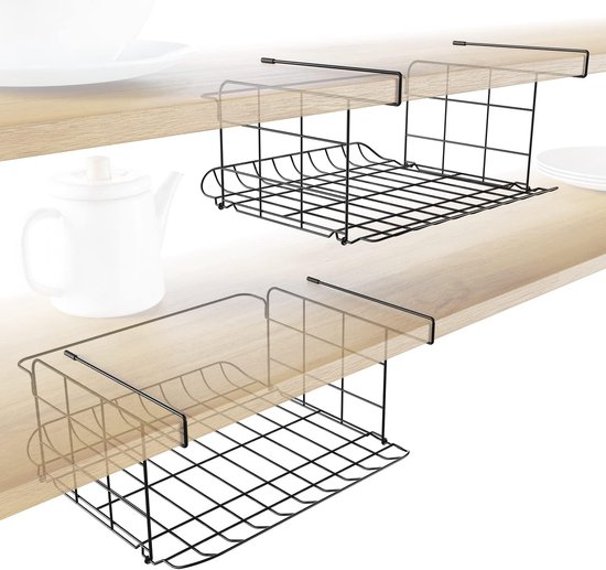 Yorbay 2 stuks Onderrek, hangmand, metalen hangmand, rek, opbergmand, verstelbaar 38-70 cm, kastmand voor keuken schoenenkasten en kledingkasten ( wit