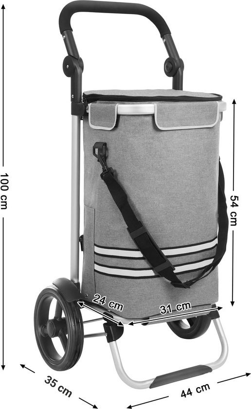 SONGMICS KST03BK Stevige boodschappentrolley, inklapbaar met koelvak, multifunctionele boodschappentrolley met reflectoren, shopper, handwagen, afneembare tas, wieltjes zwart