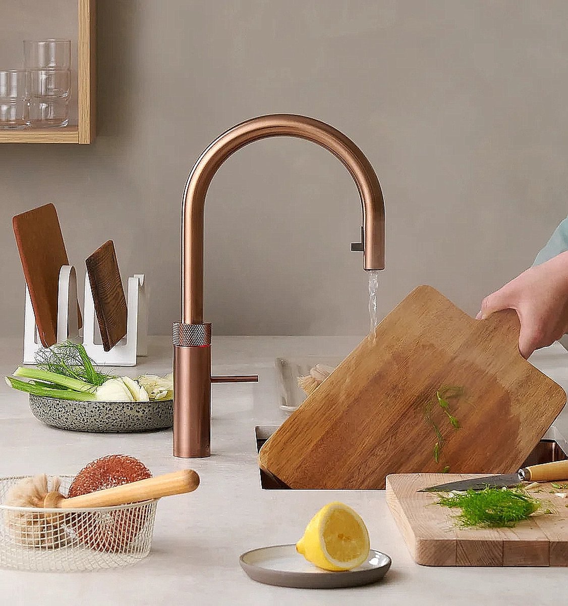 Quooker Flex round rose koper met Combi+ reservoir