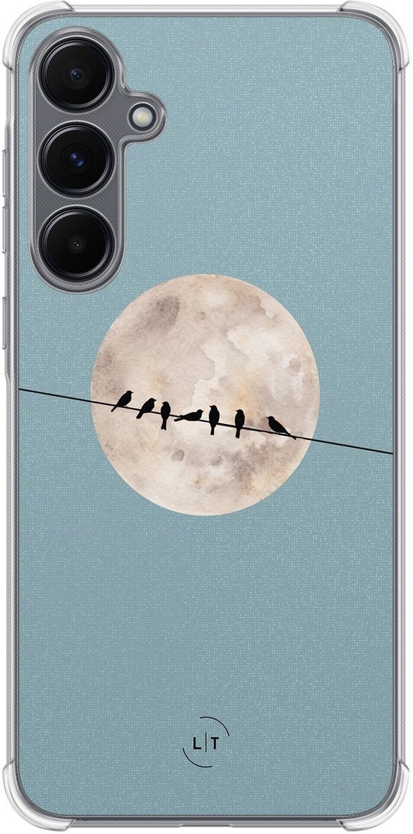 Shockproof hoesje - Geschikt voor Samsung Galaxy A15 - Moon birds - Extra sterke case - TPU/polycarbonaat - Print / Illustratie - Blauw, Transparant