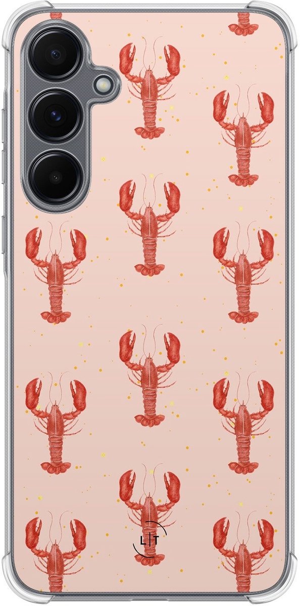 Shockproof hoesje - Geschikt voor Samsung Galaxy A15 - Lobster - Extra sterke case - TPU/polycarbonaat - Print / Illustratie - Roze, Transparant