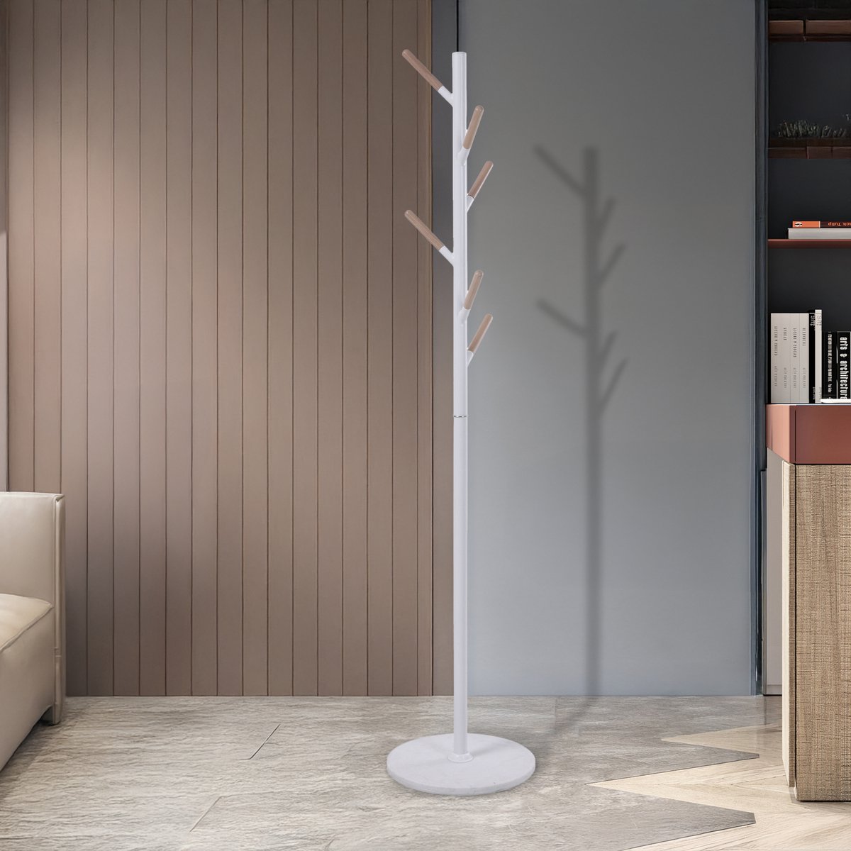en.casa Staande kapstok Nacka kledingrek 172 cm wit en houtkleurig [en.casa]