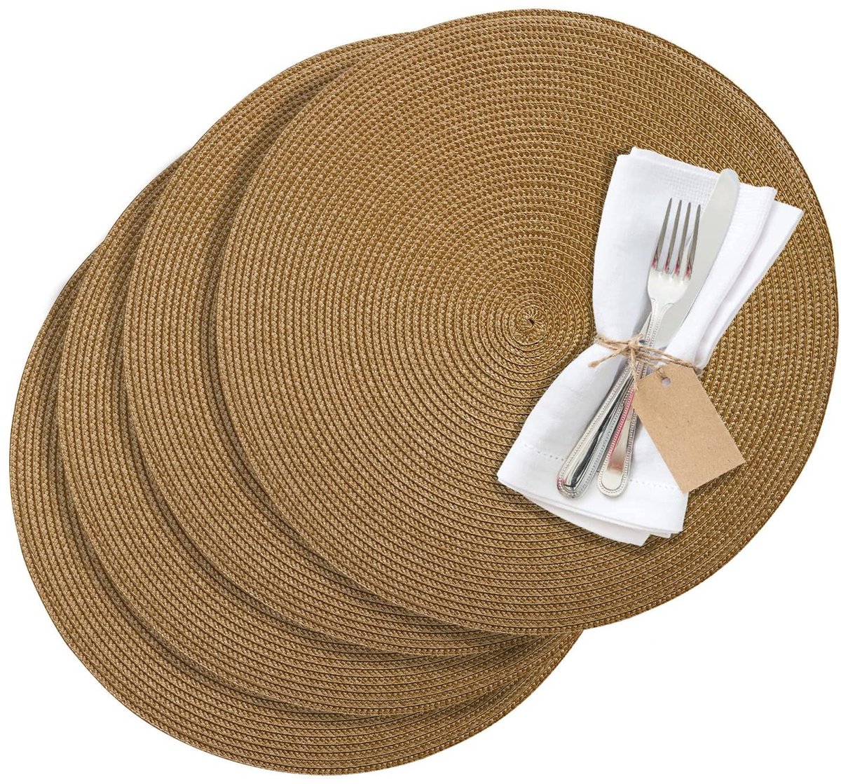 My Ninki ® Set van Vier Elegante Ronde Onderleggers voor Bescherming en Stijl in Lichtbruin, Ø 38 cm