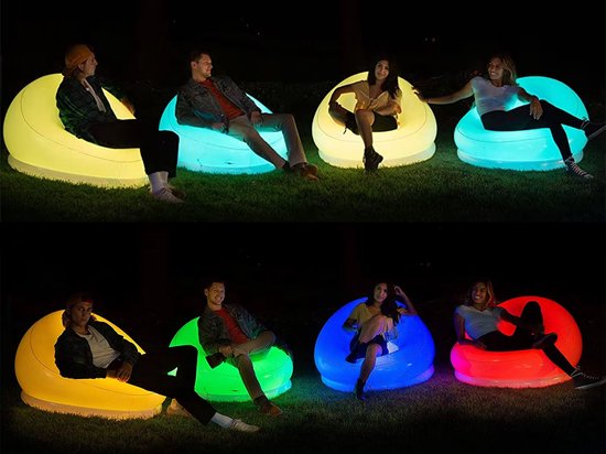 Canapé gonflable - éclairage LED intégré - télécommande incluse - étanche - antidérapant - confortable - fauteuil - chaise longue - PVC - chaise outdoor - robuste