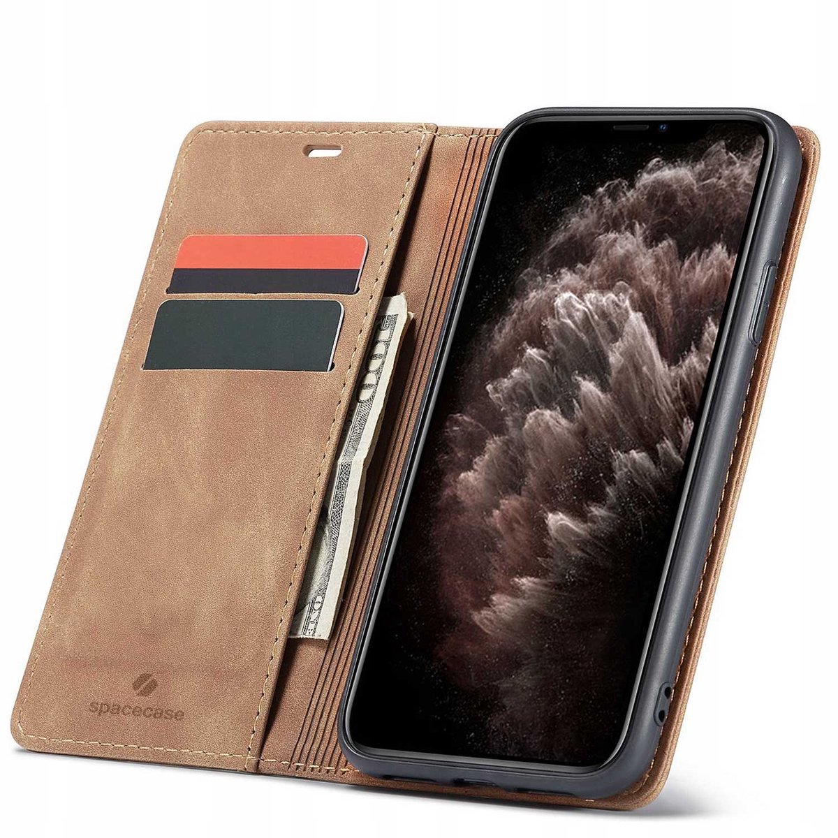 Spacecase Wallet Case Voor Iphone 11 Pro Case Lichtbruin
