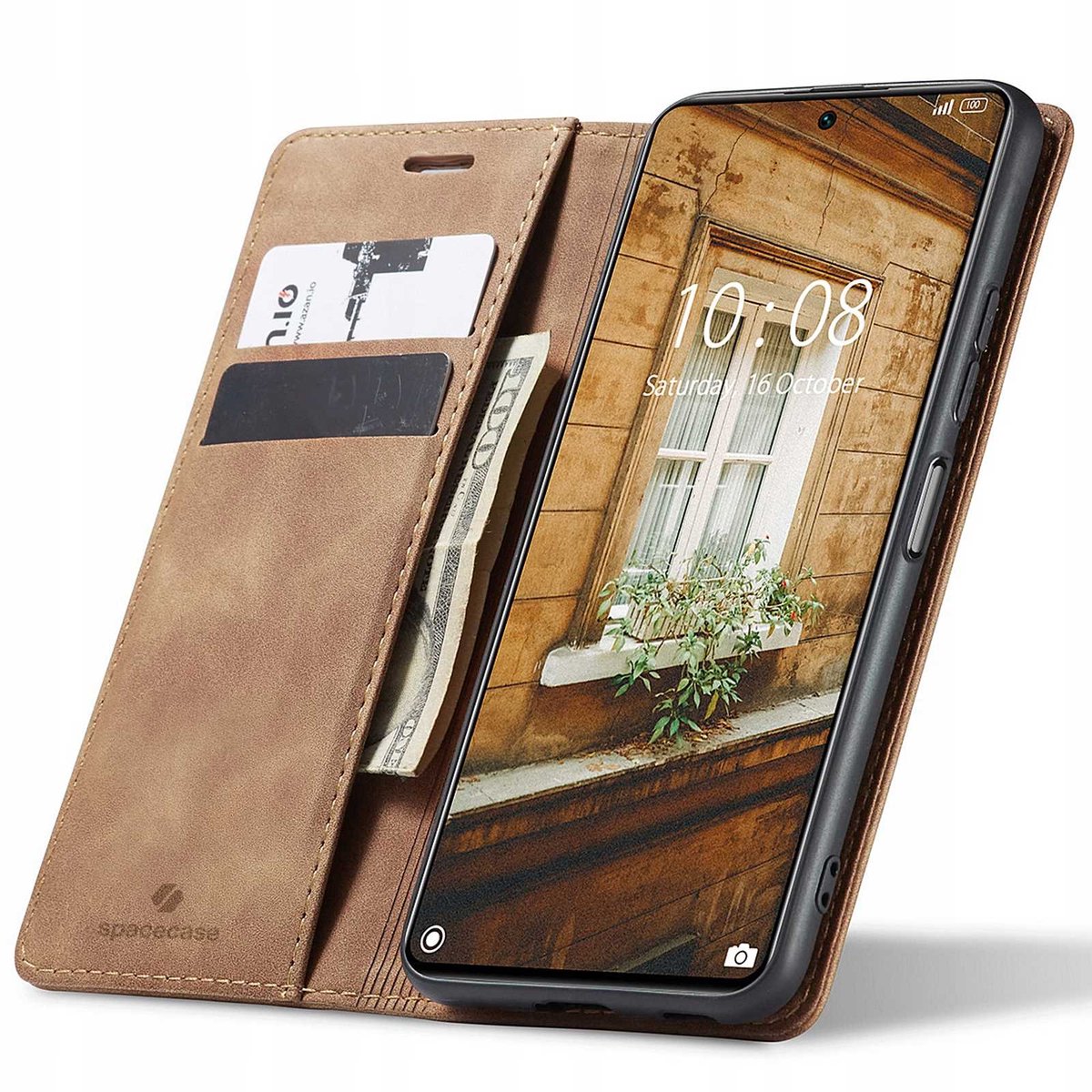 Spacecase Case Wallet Cover Voor Xiaomi Mi 10T Lite Lichtbruin