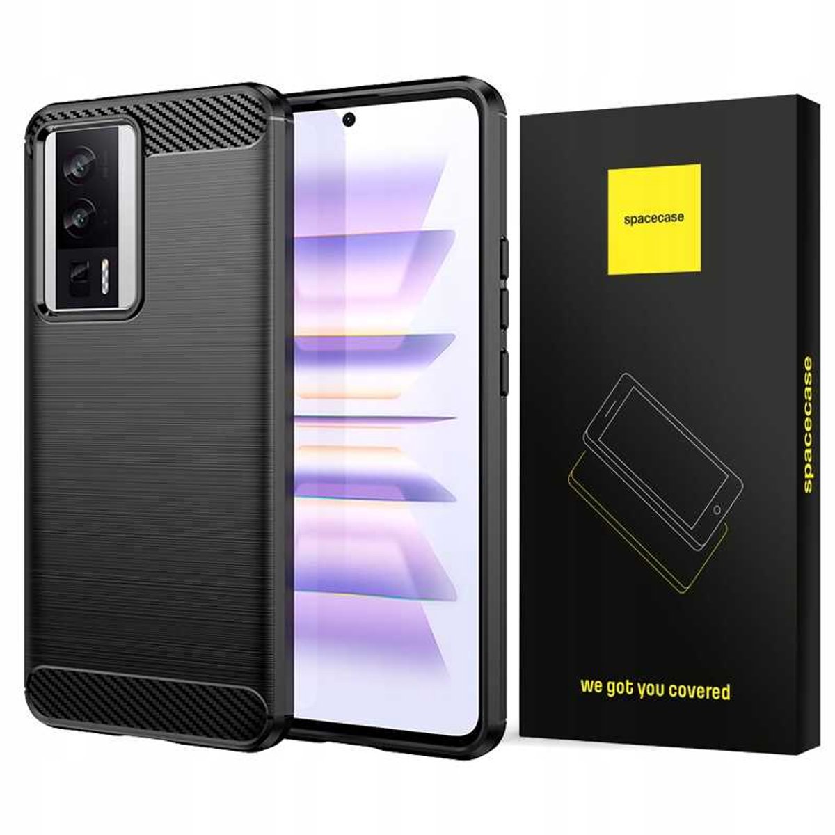 Spacecase Case Carbon Cover Voor Poco F5 Pro Zwart