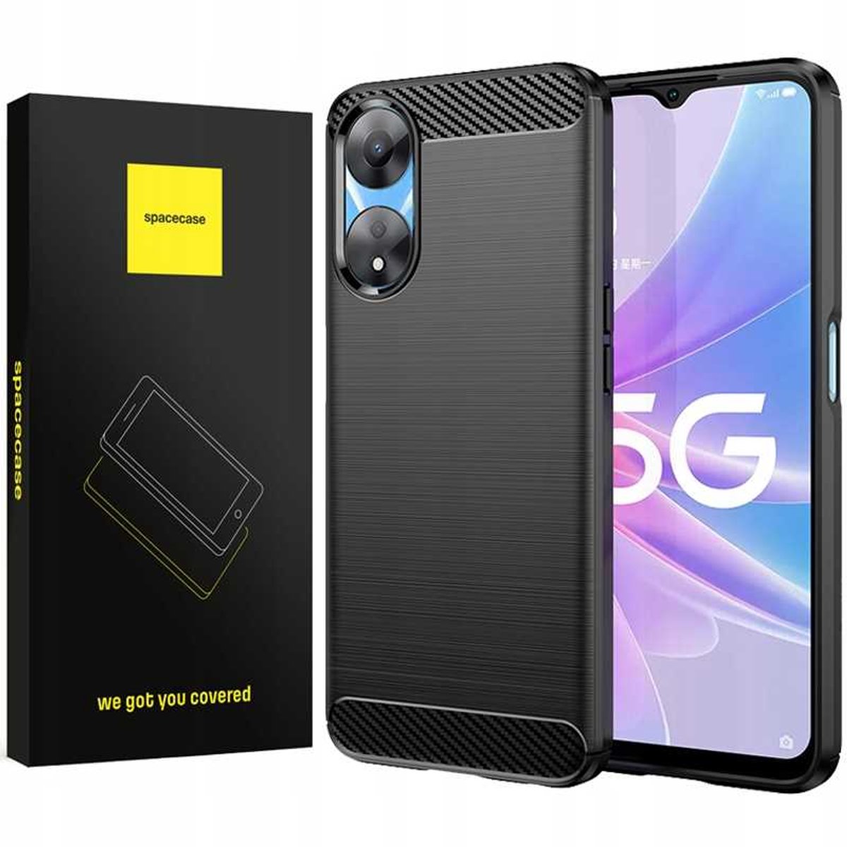 Spacecase Case Cover Voor Oppo A78 5G Zwarte Carbon Telefoon