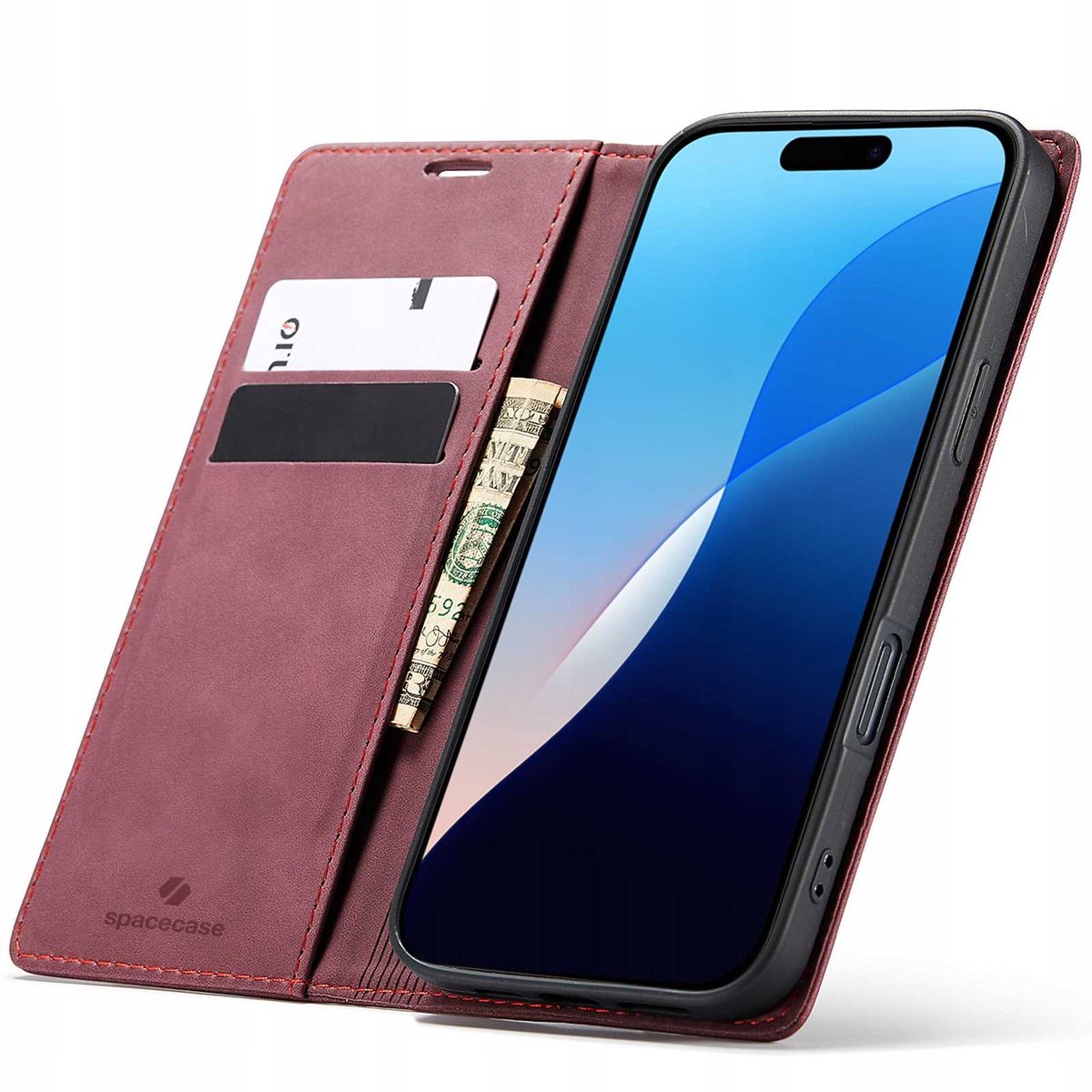 Spacecase Case Portefeuille Voor Iphone 16 Plus Rood