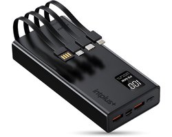intplus+ Power Pack Powerbank 66W - 20.000 mAh - Snellader Met 4 Verschillende Ingebouwde Kabels - Universeel voor Iphone en Samsung - Noodpakket - Zwart