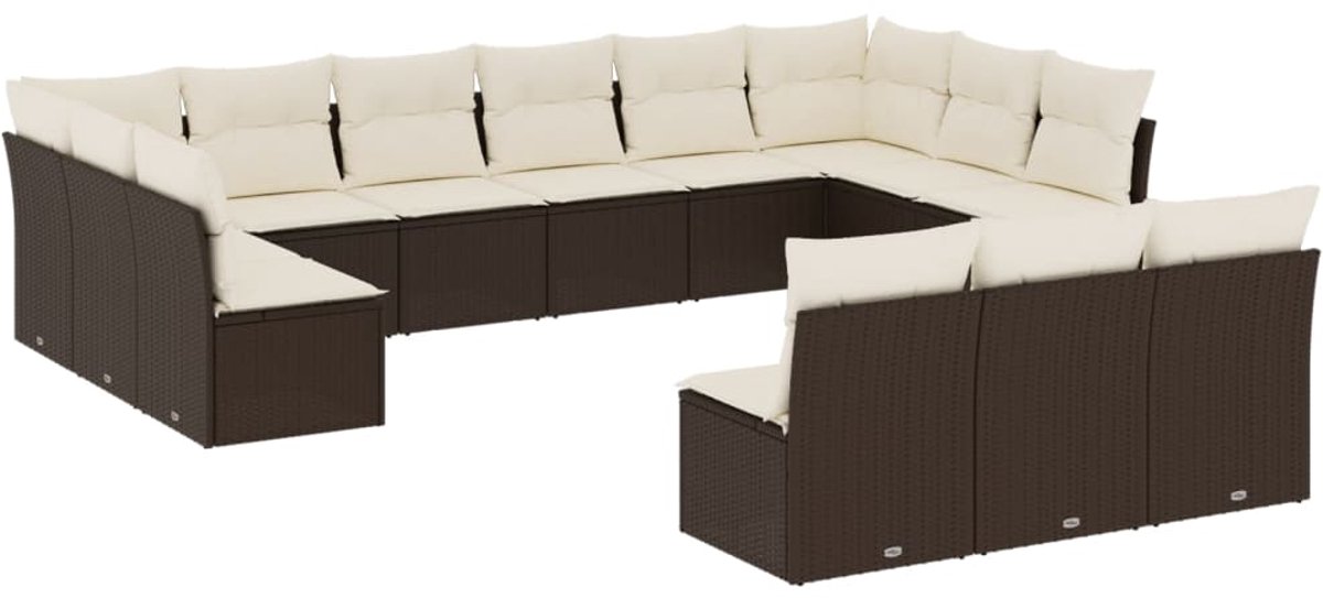 Poly rattan bruine loungeset met kussens voor tuin en terras.