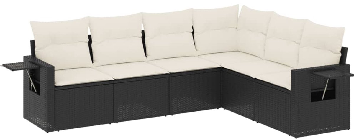 Zwarte poly rattan loungeset met kussens voor buiten - Tuinmeubelen
