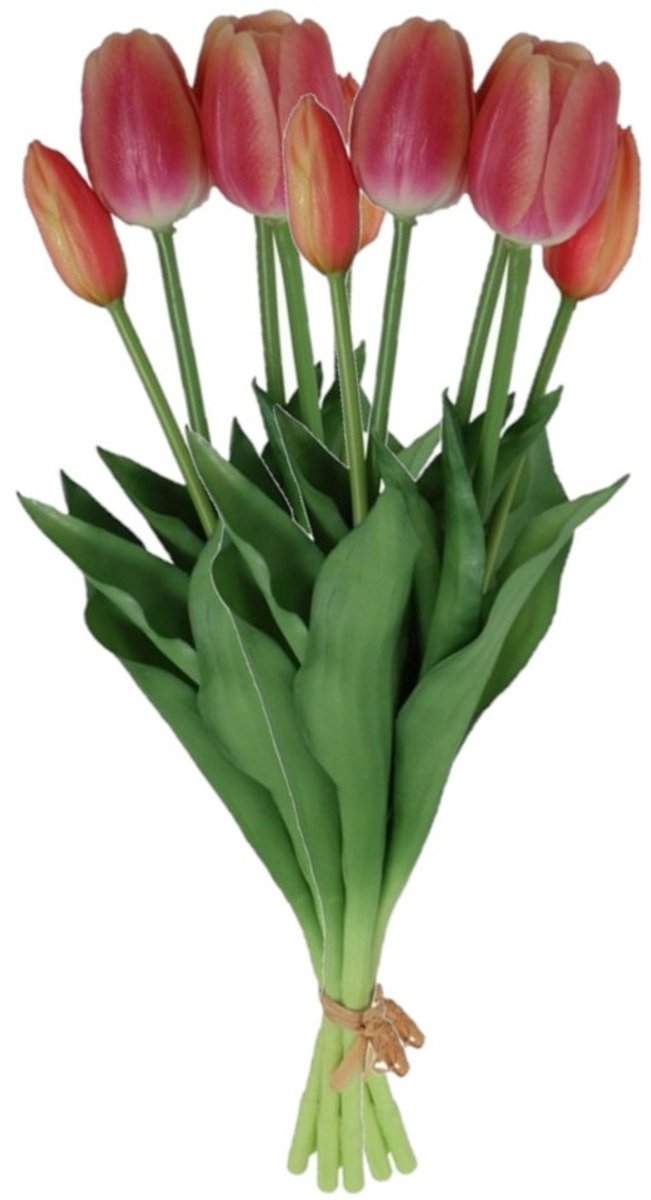 Countryfield Kunst tulpen boeket Fleur - 10x stuks - lichtrood - real touch - 41 cm - levensechte kunstbloemen