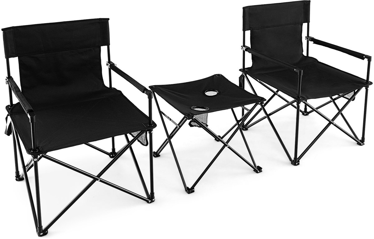 COSTWAY Extra grote campingstoelen met tafel, inklapbare visstoelen met opbergtas, bijzettafel met 2 bekerhouders, 180 kg draagvermogen, klapstoelen voor kamperen, vissen, picknick