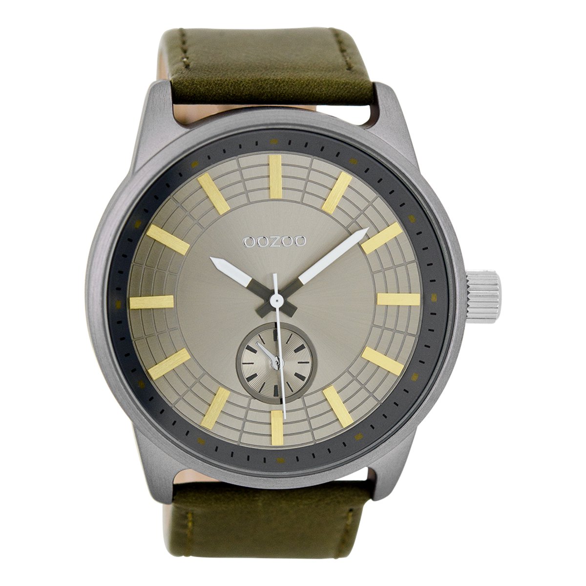 OOZOO Timepieces - Titanium horloge met donker groene leren band - C7821