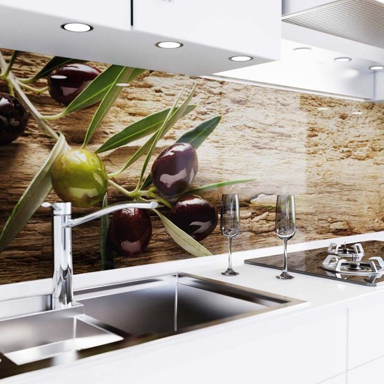 Keuken achterwand zelfklevend - Spatscherm keuken - Spatwand fornuis - Muurbeschermer - Verstevigde PET folie - 0,37 mm - Mat - Olijven - 220 cm x 60 cm kopen - beste keuze voor keuken achterwand zelfklevend