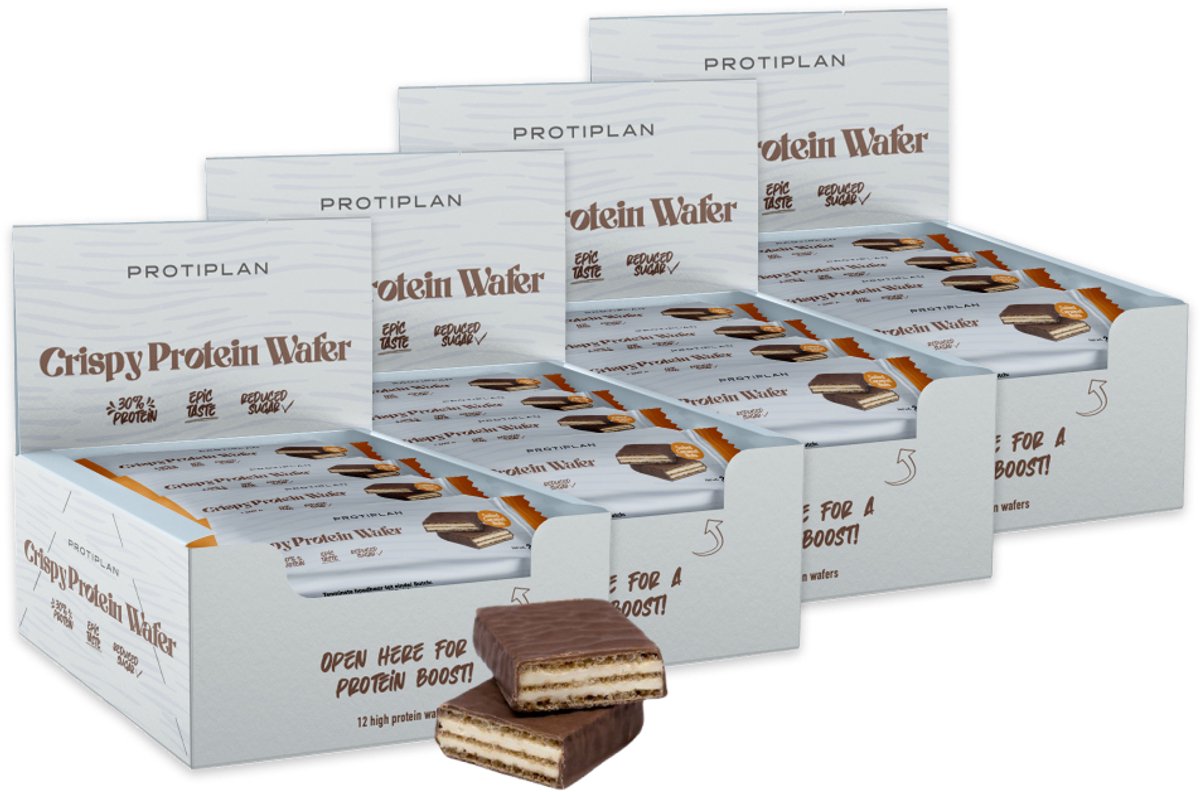 Goedkoopste Protiplan | Crispy Protein Wafer | Salted Caramel Nuts | 48 stuks | 48 x 35 gram | Low carb snack | Eiwitrepen | Koolhydraatarme sportvoeding | Afslanken met Proteïne repen | Snel afvallen zonder hongergevoel!
