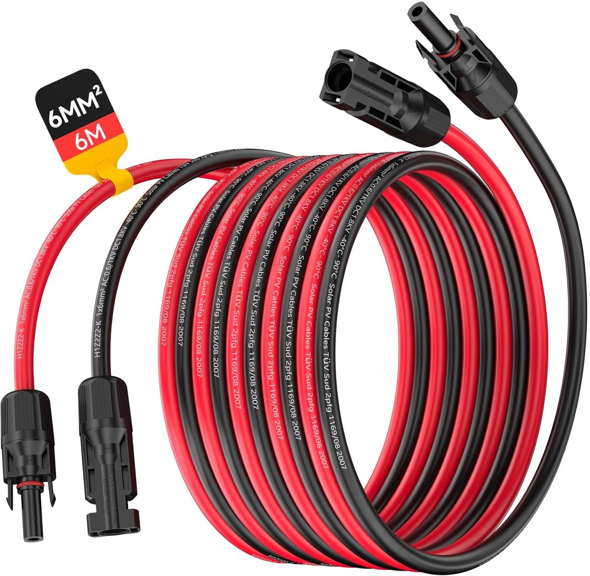 Zonnekabel 6 mm² - 6 m Verlengkabel voor Zonne-energie met Zonneplug, Waterdicht IP68 - Fotovoltaïsche Kabel
