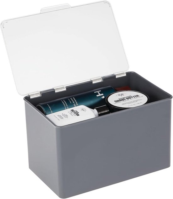 iDesign 39650 doos met deksel, middelgrote badkamer gemaakt van BPA-vrij plastic, stapelbare make-upopslag voor oogschaduw, lippenstift, wattenstaafjes en meer, helder, 20,3 x 10,2 x 10,2 cm