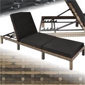 Bol.com tectake® Wicker Ligbed Zonnestoel - Verstelbare Ligstoel met 5 Posities - Loungebed in Natuurkleur - Duurzaam Poly-Rattan aanbieding