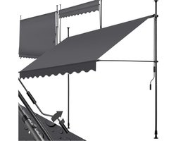 tectake® Klemluifel met handslinger - Balkonluifel zonder boren - In hoogte verstelbaar - UV-bestendig - Waterafstotend - Terrasoverkapping - Zonwerend voor terras & balkon - Breedte 250 cm - Antraciet
