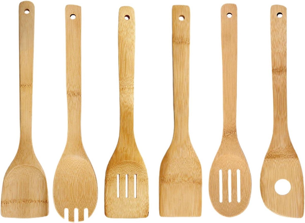 6-stuks Houten spatel keukengerei lelies grote keukenhulp