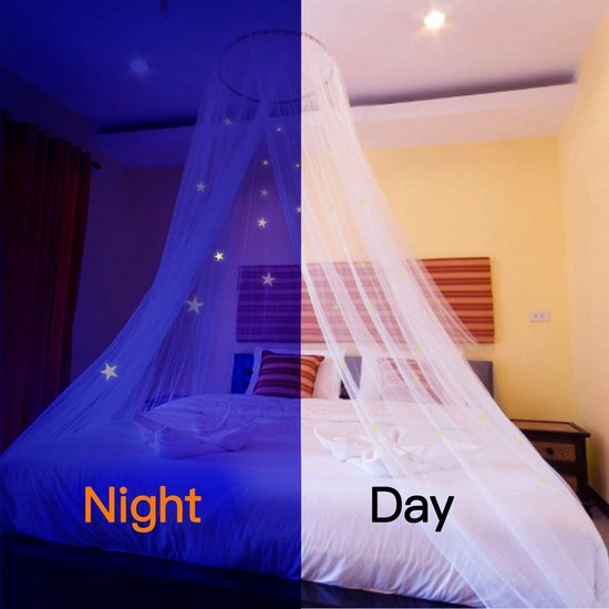 Muskietennet, bedluifel muggennet gordijn voor baby's en kinderen met lichtgevende sterren, bedhemel, net, prinses, bedtent, decoratie, roze