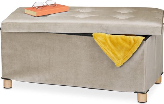 Relaxdays storage bench, soft, velvet, wooden legs, up to 120kg, foldable, bench storage HBD 34x76x38cm, turquoise