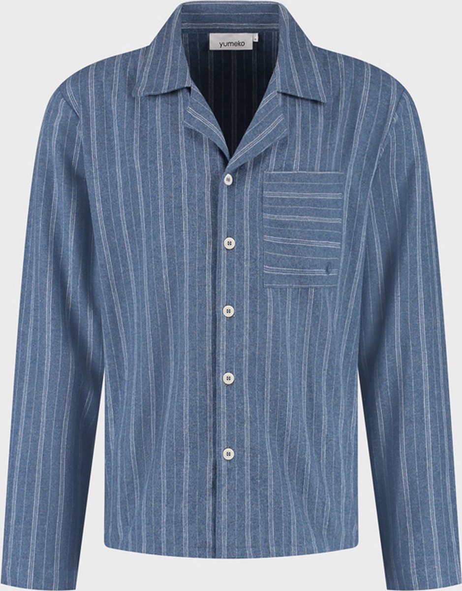 Yumeko pyjamashirt heren flanel denim blauw/wit stripe xl Denim Blue-White Stripe