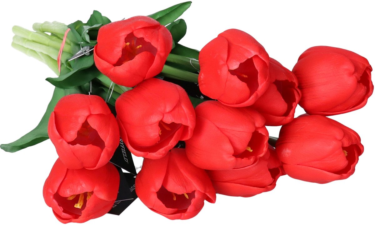 Countryfield Kunstbloemen bosje Tulp Tulipa - 5x - 44 cm - rood - Real Touch - kunst zijdebloemen