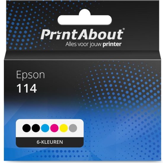 PrintAbout huismerk 6-kleuren multipack inktcartridge 114. Zwart, cyaan, magenta, geel, lichtcyaan, lichtmagenta.