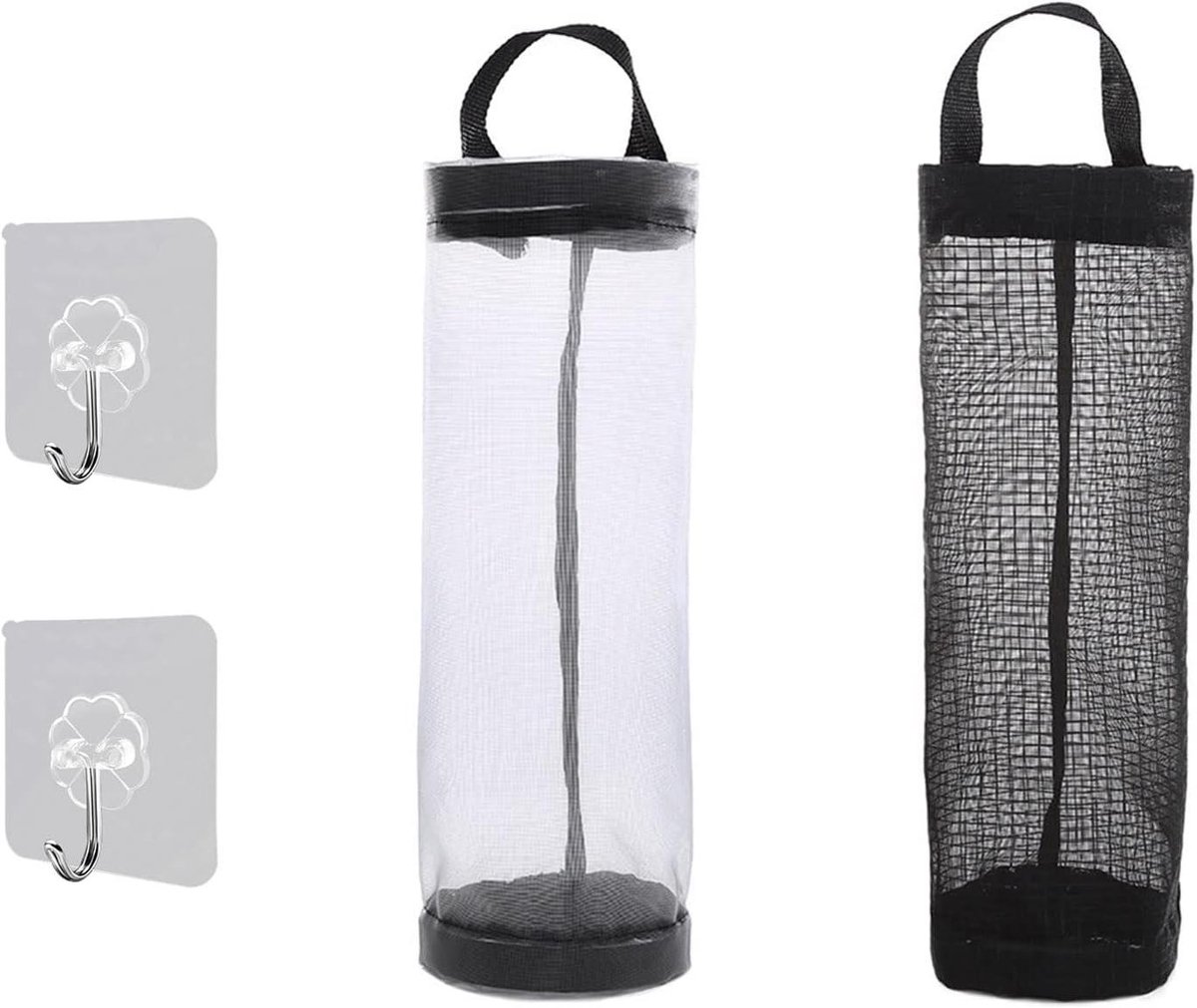 Goedkoopste Houdende net-afvalzakken opvouwbare afvalzak-organizer met 2 haken voor thuis en keuken (zwart/grijs