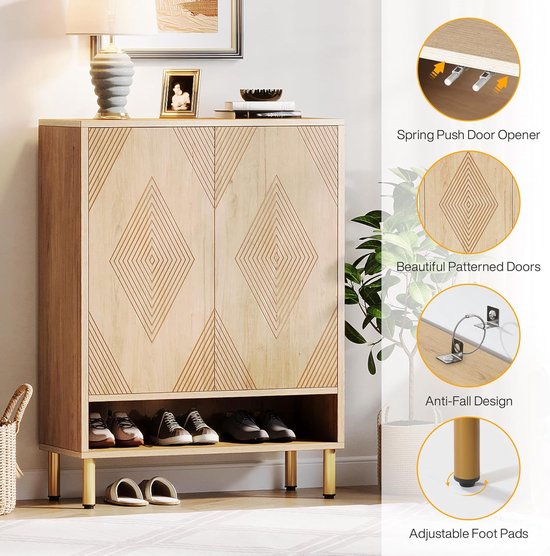 Tribesigns - Étagère à chaussures pratique avec 2 portes - Étagère à chaussures avec 7 niveaux - Meuble à chaussures - Moderne - Bois - 73 x 35 x 115 cm - Marron