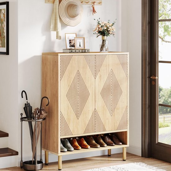 Tribesigns - Étagère à chaussures pratique avec 2 portes - Étagère à chaussures avec 7 niveaux - Meuble à chaussures - Moderne - Bois - 73 x 35 x 115 cm - Marron