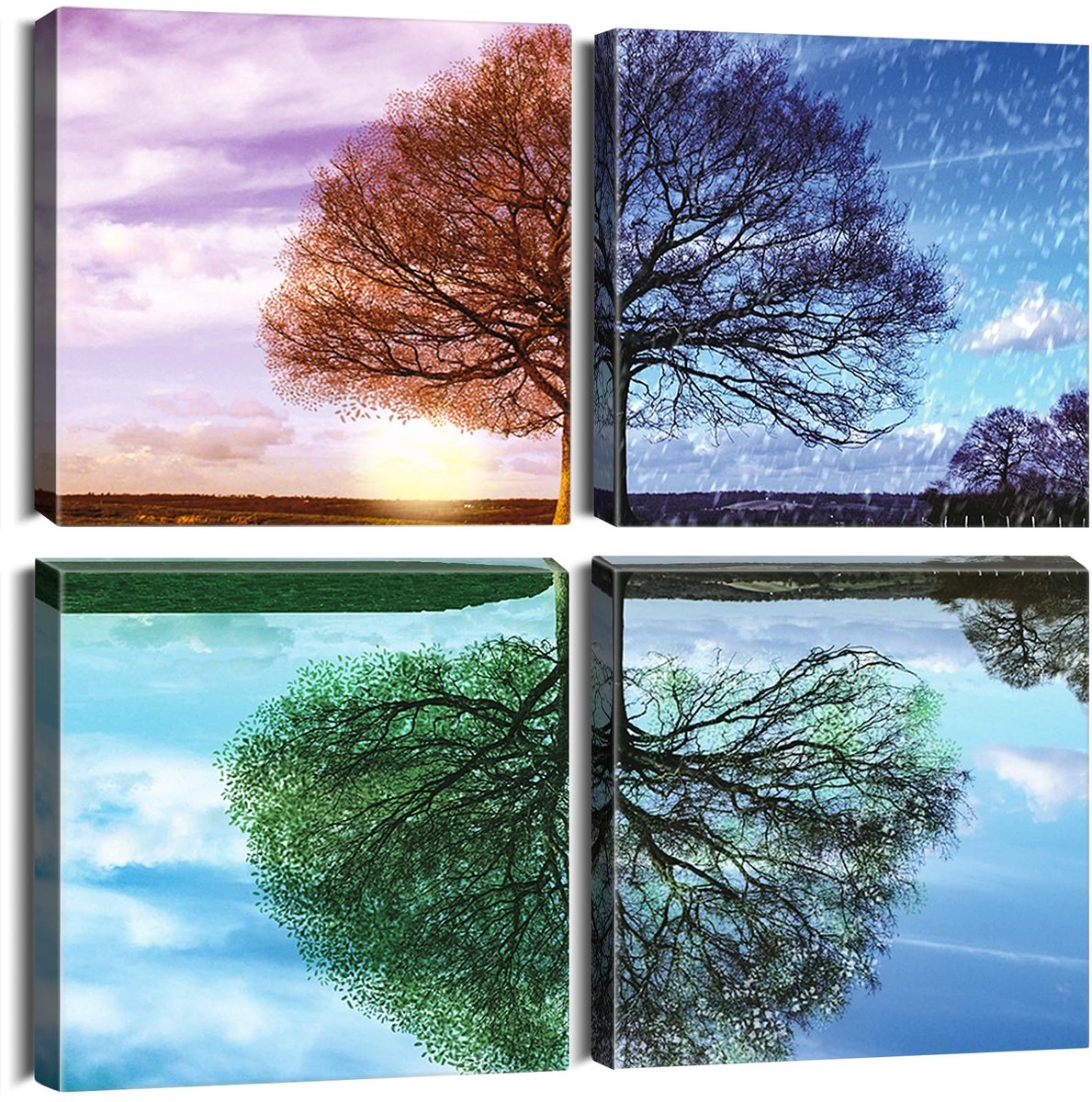 Unyqoos ® Moderne Vierdelige Canvaswanddecoratie met Seizoensgebonden Boommotief voor Elke Kamer