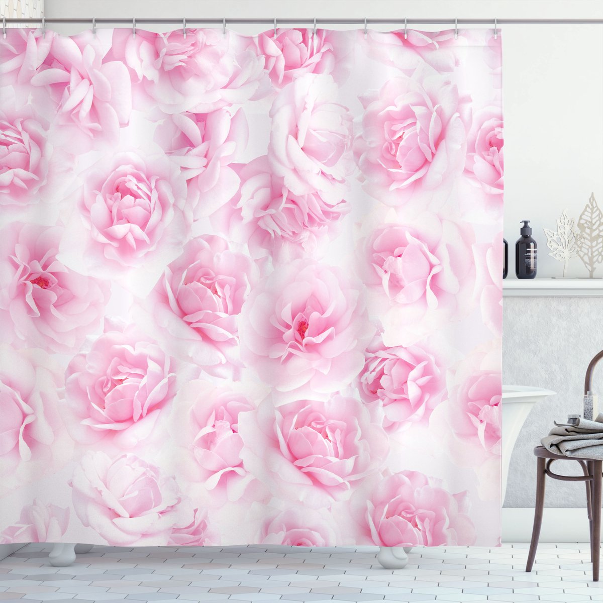 New Bed, Roos Bloementuin Victoriaans, Douchegordijn Badkamer Decor Set met Haakjes, 175 cm B 180 cm L