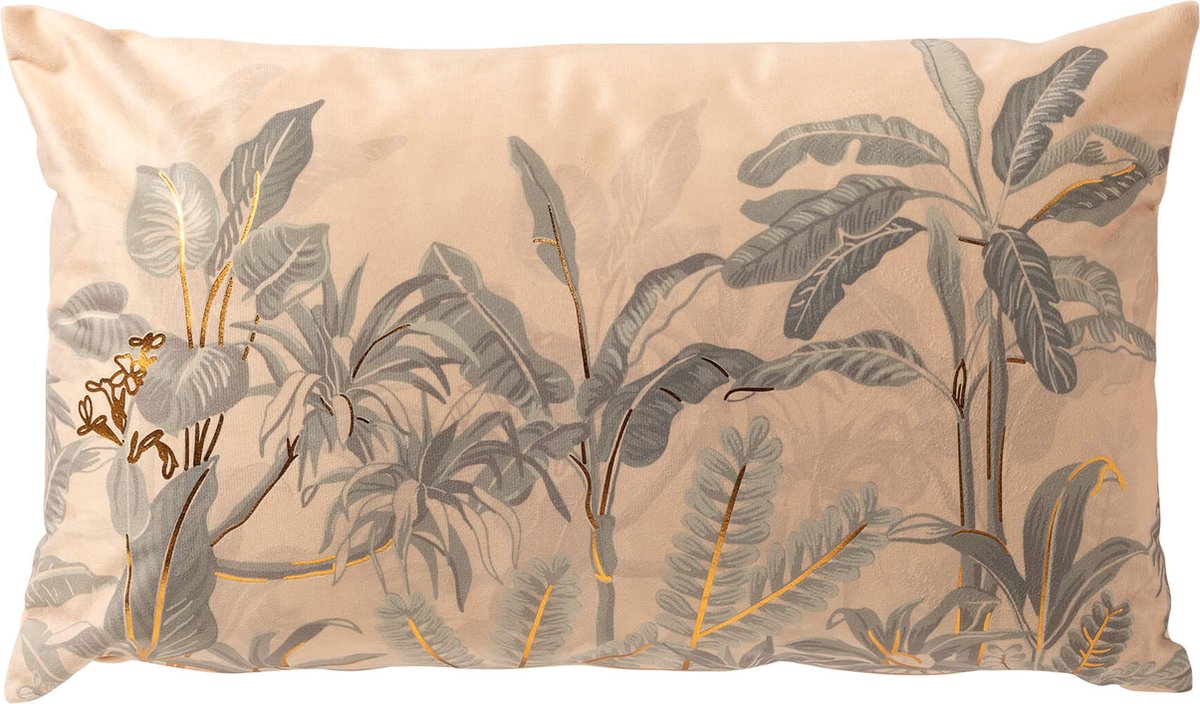 Dutch Decor AARON - kussenhoes 30x50 cm - bladmotief - Moss Gray - roze - met rits - zonder binnenkussen Mosgroen
